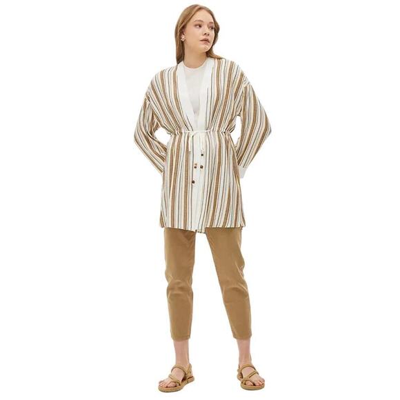 Nwt Kayra KYR Striped Kimono Ecru-Brown size 38/6/small - Picture 1 of 10